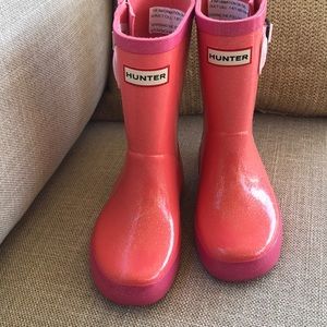 NWOT Hunter Girls size 8 pink sparkle rainboots